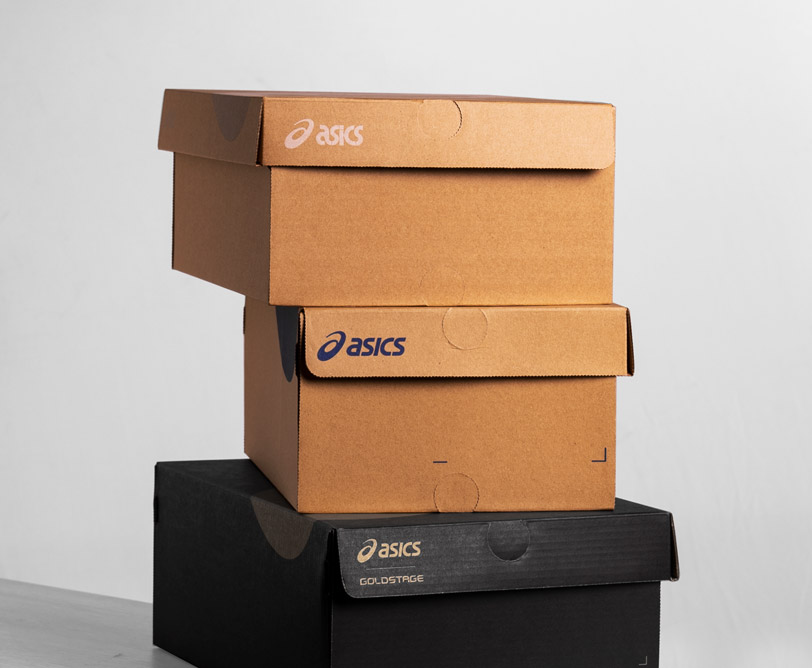 GX public portfolio example of stacked kraft footwear boxes